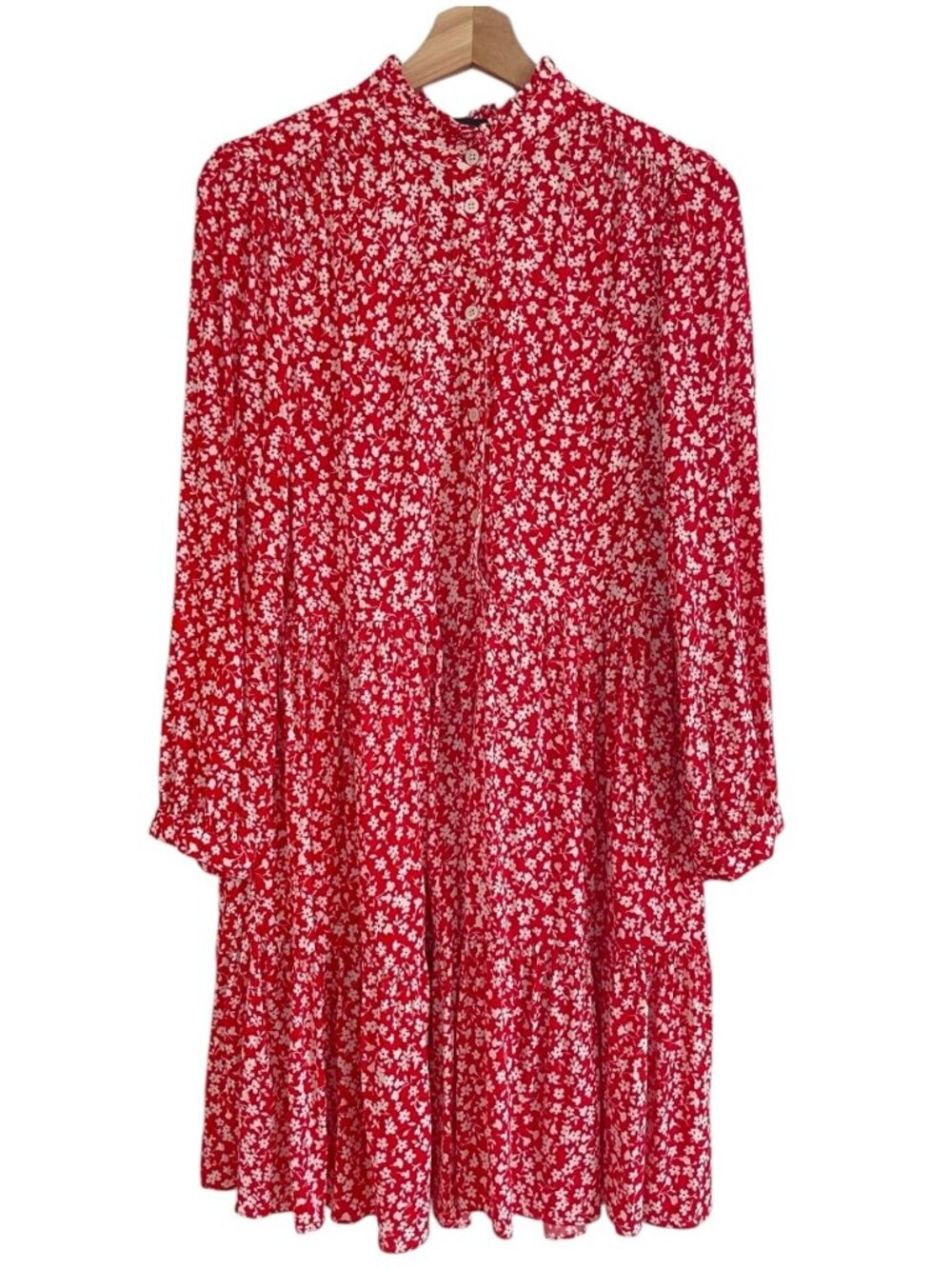 J.CREW Floral Long Sleeve Tiered Dress, red